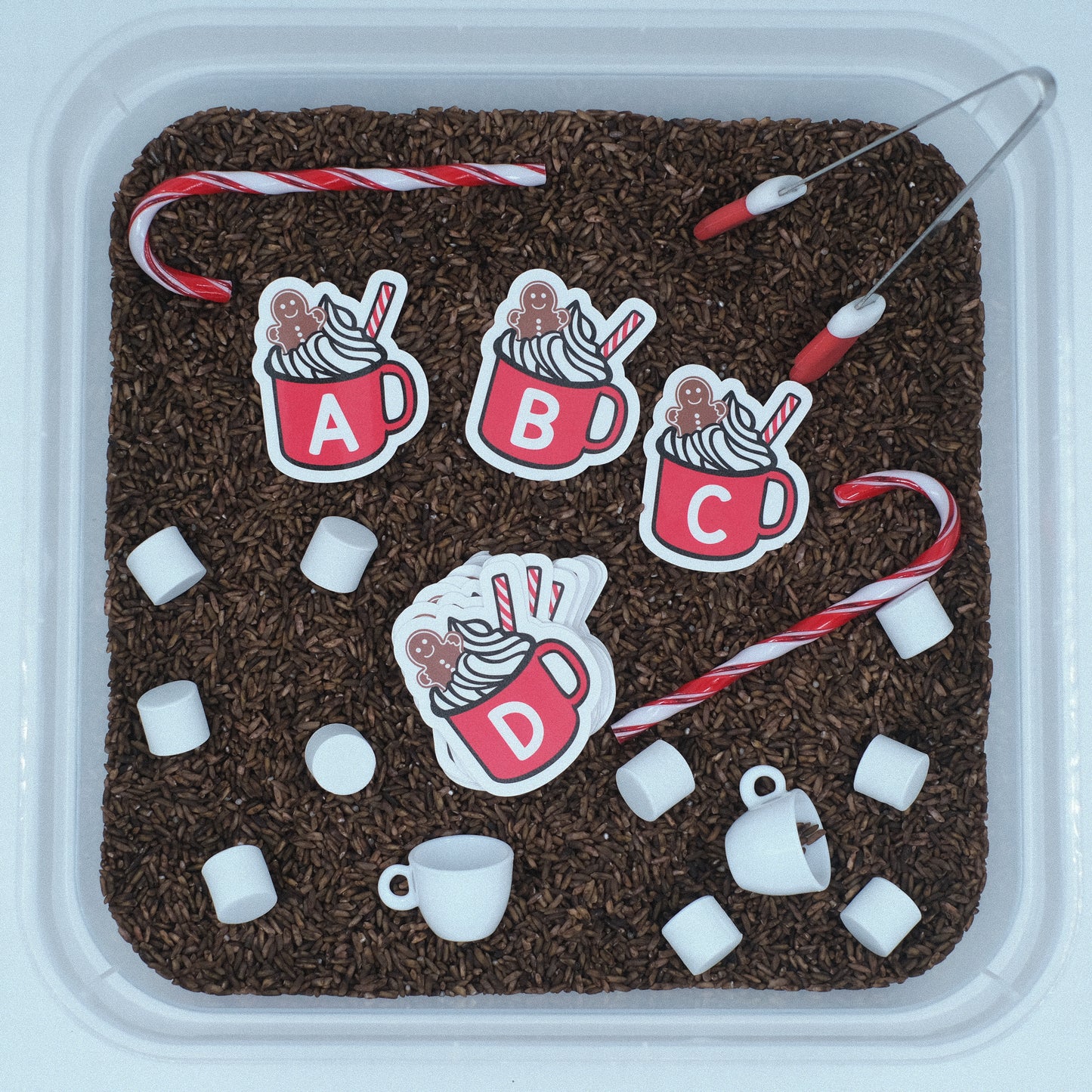 Hot Cocoa ABC Sensory Bin