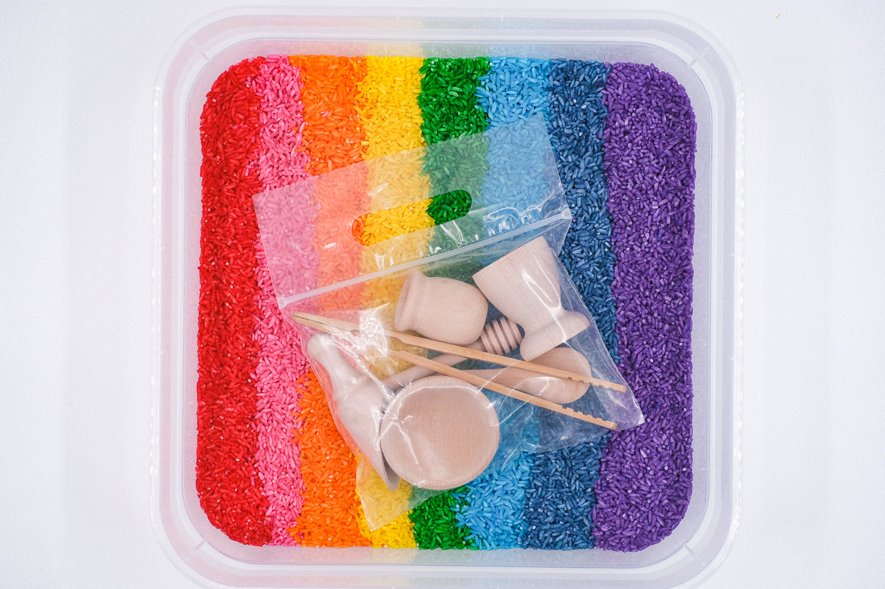 Rainbow Rice Sensory Bin